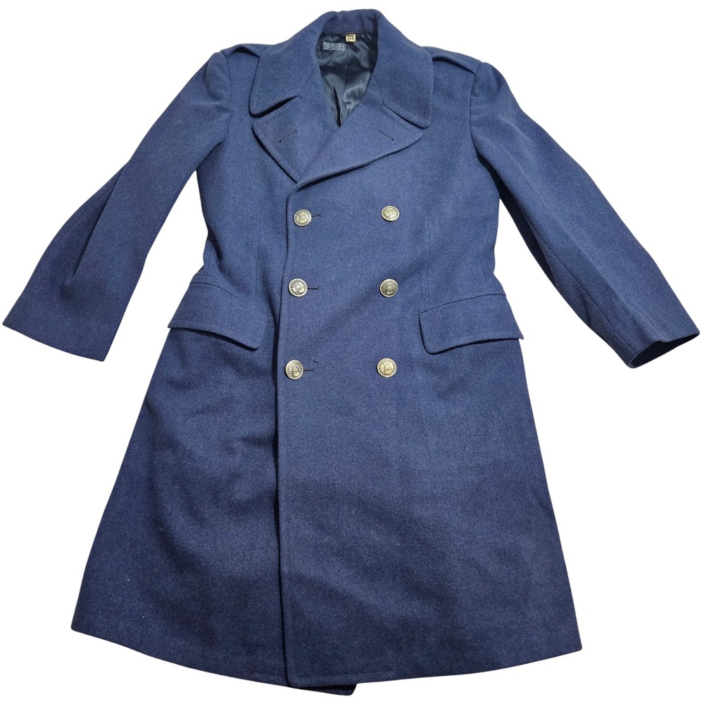 1970s Air Force Vintage Overcoat 37S Blue Double Breasted Wool 6 Button Coat